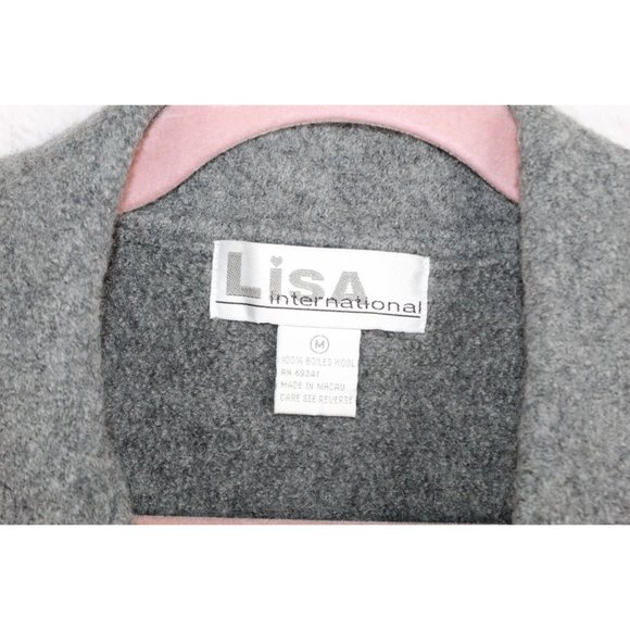 Vintage! Lisa International Gray Black Button Down Boiled Wool Sweater Size M - Picture 4 of 6